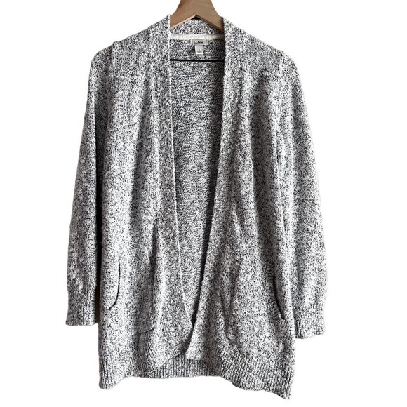 L.L.Bean 100% Cotton Chunky Knit Open Front Cardigan in Marled Grey White, Small - Picture 1 of 11